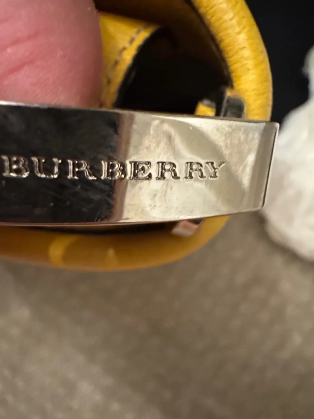 Burberry Yellow Pebbled Leather Mini Bag with Striped Strap - Picture 13 of 13